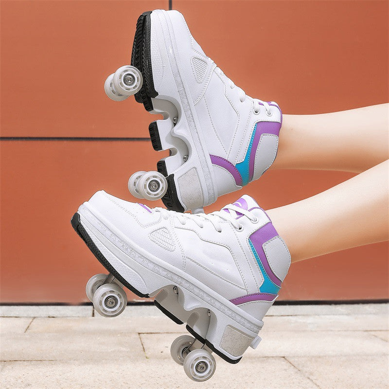 Boys And Girls Double Wheel Row Sneakers Can Be Put Away 1207Purple