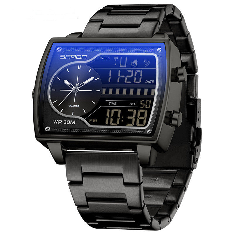 Multifunctional Electronic Business Watch Mens Steel Belt Black