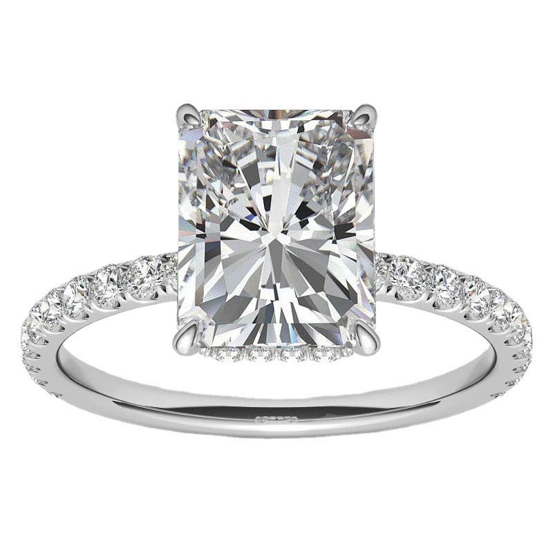 4 Karat Radiant925 Silver Moissanite Ring White Gold Color