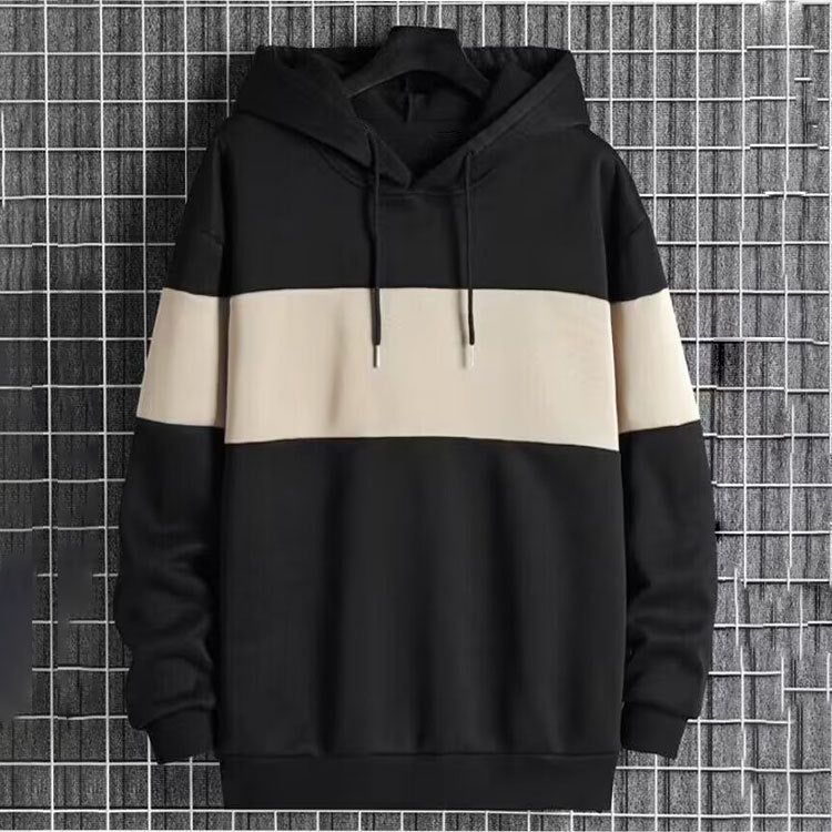Mens Patchwork Color-Block Hoodie Single-Face Style
