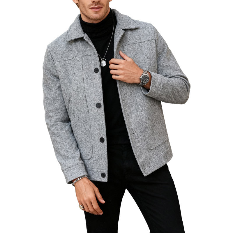 Solid-color Single-breasted Lapel Wool Casual Jacket Gray