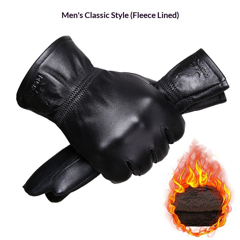 Genuine Leather Gloves With Fleece Lining For Extra Warmth And Waterproof Protection Classic Thin Fleece