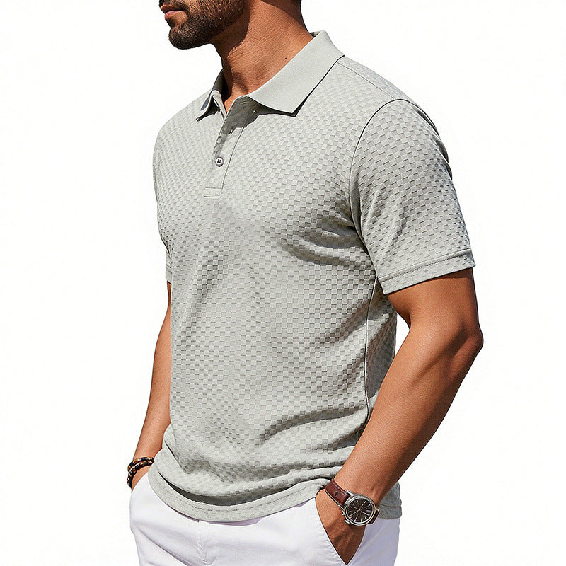 Mens Plaid Polo Shirt Breathable Fog Gray