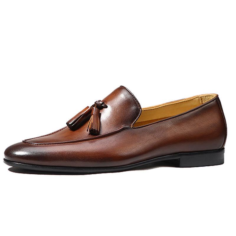 Leather Tassel Breathable Loafers Brown