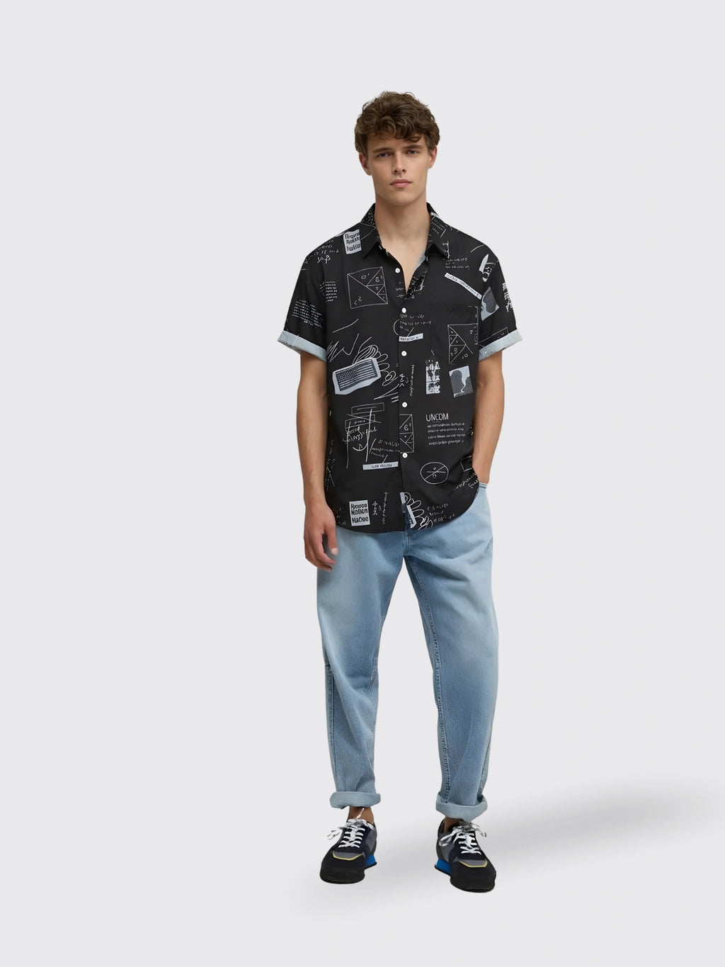 Abstract Cartoon Slogan Chest Pocket Short
