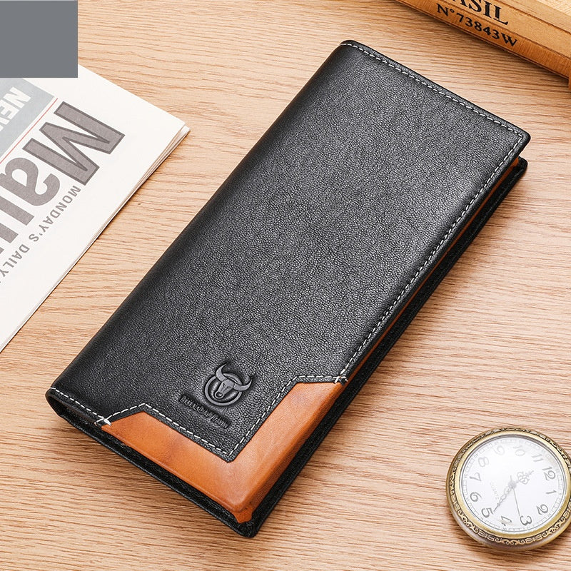 Captain Niu Oil-Waxed Leather Retro First-Layer Cowhide Bifold Large-Capacity Mens Wallet