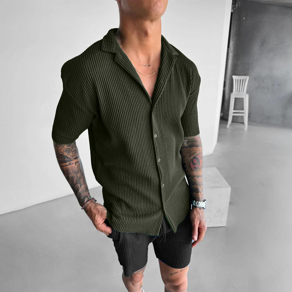 Solid-Color Casual Cardigan Shirt Green