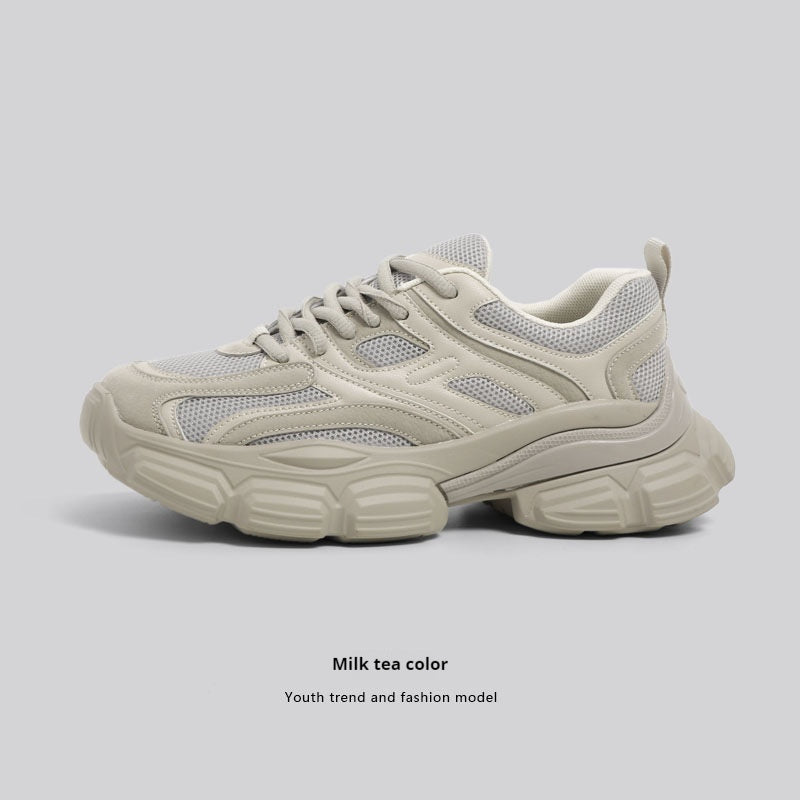 Mesh Casual Versatile Platform Milk Tea Color For Women