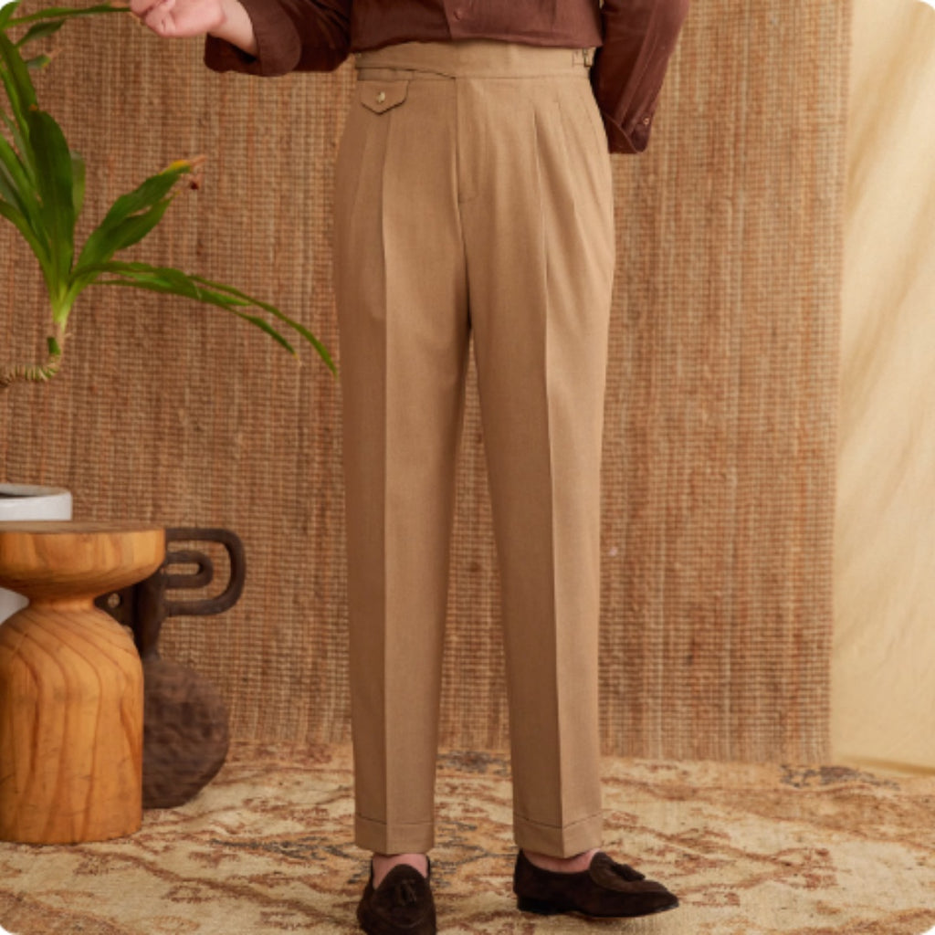 Commuting Italian Style Casual Pants For Men Light Brown