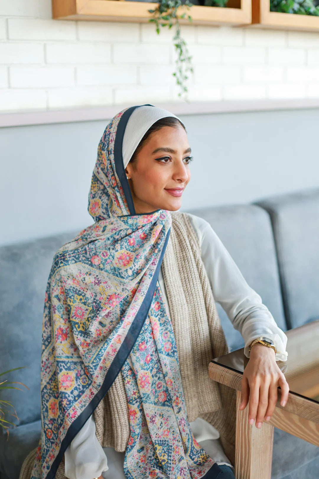 Satin Hijab Printed Shawl Headscarf 15style Above 175cm