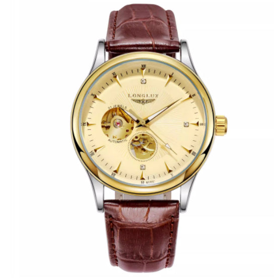 Genuine Leather Waterproof Watch With A Fully Automatic Mechanical Movement Gold plated case gold dial