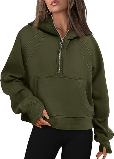 Zipper Hoodie Sweatshirt With Pocket Army Green