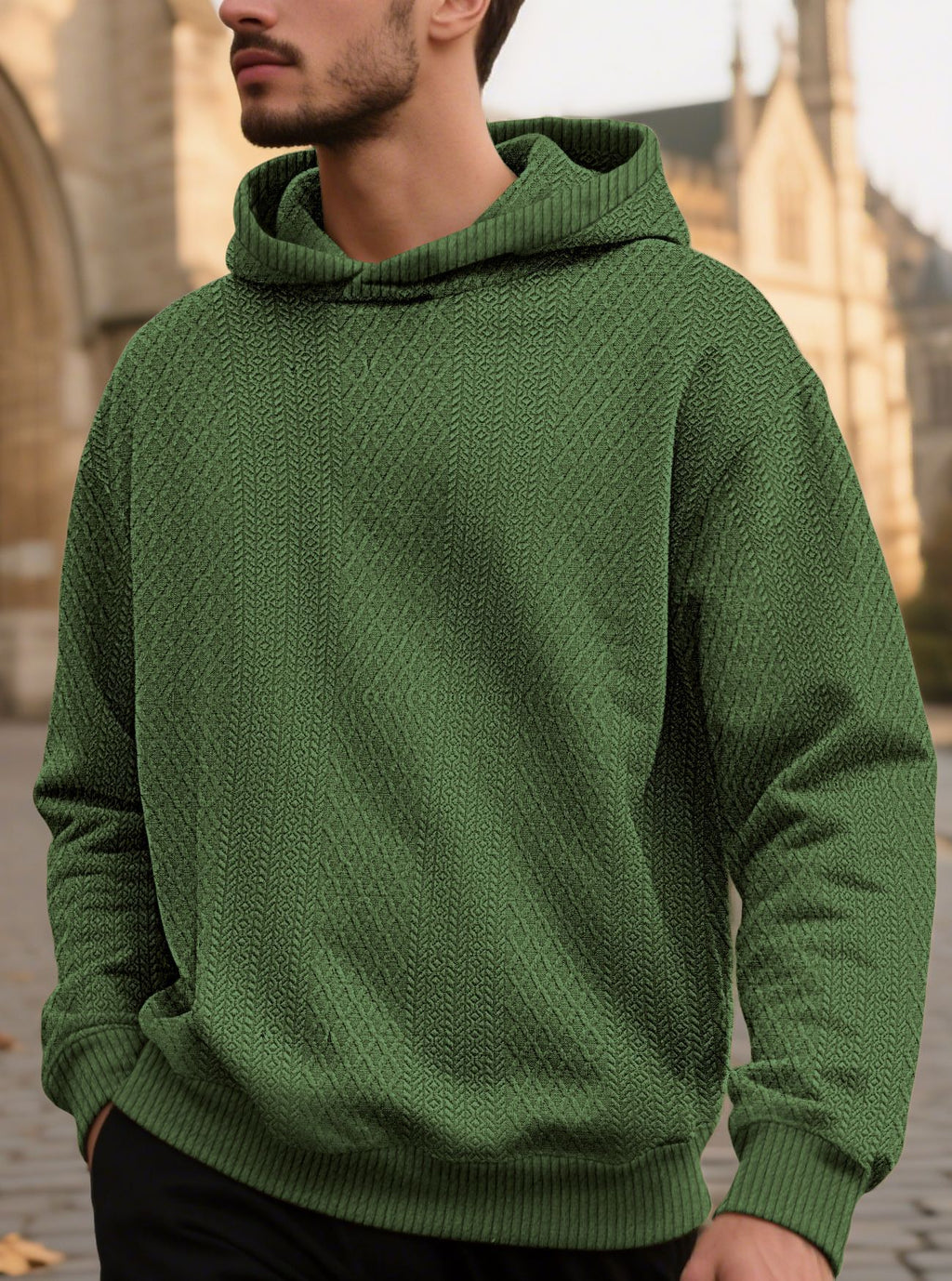 Loosefit Jacquard Hoodie Army Green