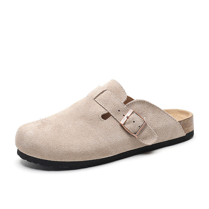 Leather French Retro Closed Toe Half Slippers