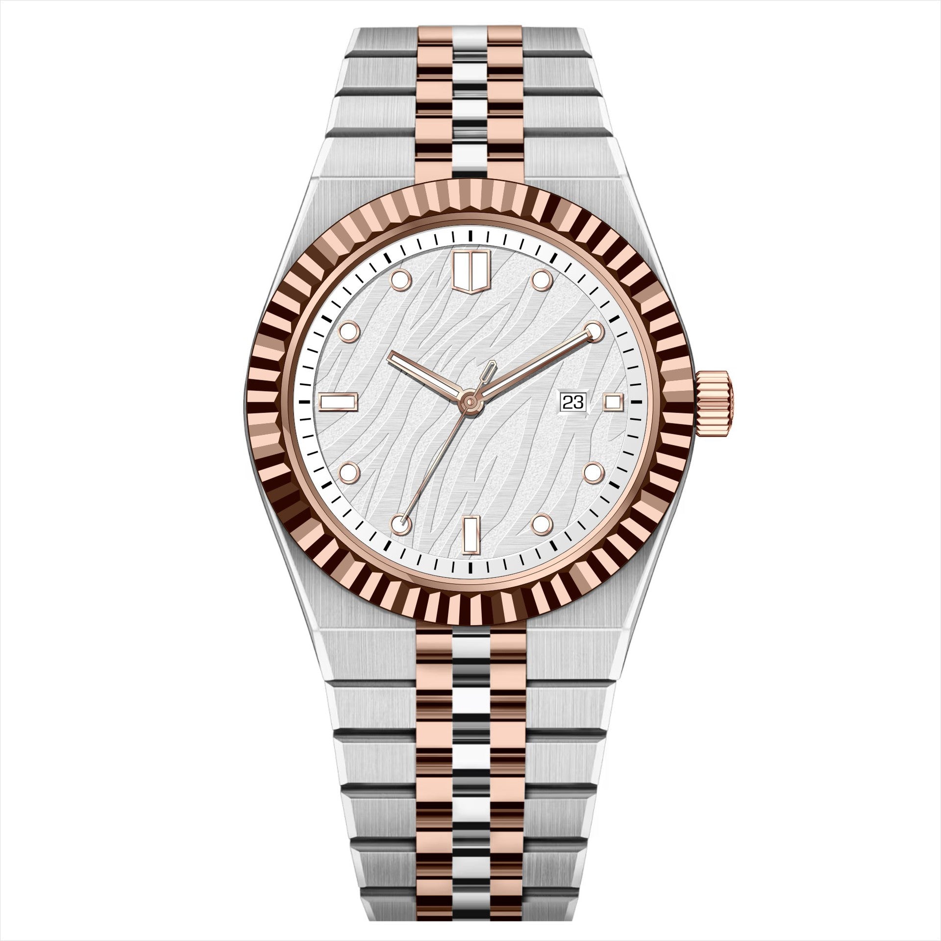 High-End Business Steel-Strap Quartz Watch Silver Rose Gold White Noodles