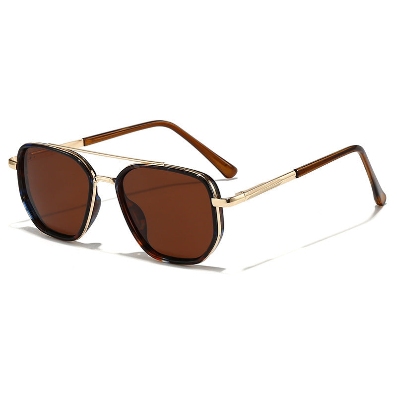 New UV-Protective Chanel-Style Metal Sunglasses For Men Tea Gold Dried
