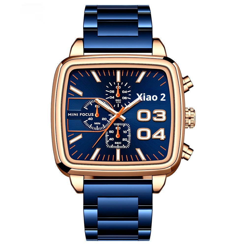 Mens Multifunctional Waterproof Quartz Watch Rose Shell Blue Surface