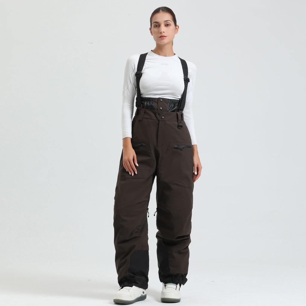 New Strap Thickened Waterproof Ski Pants Men Dark Coffee