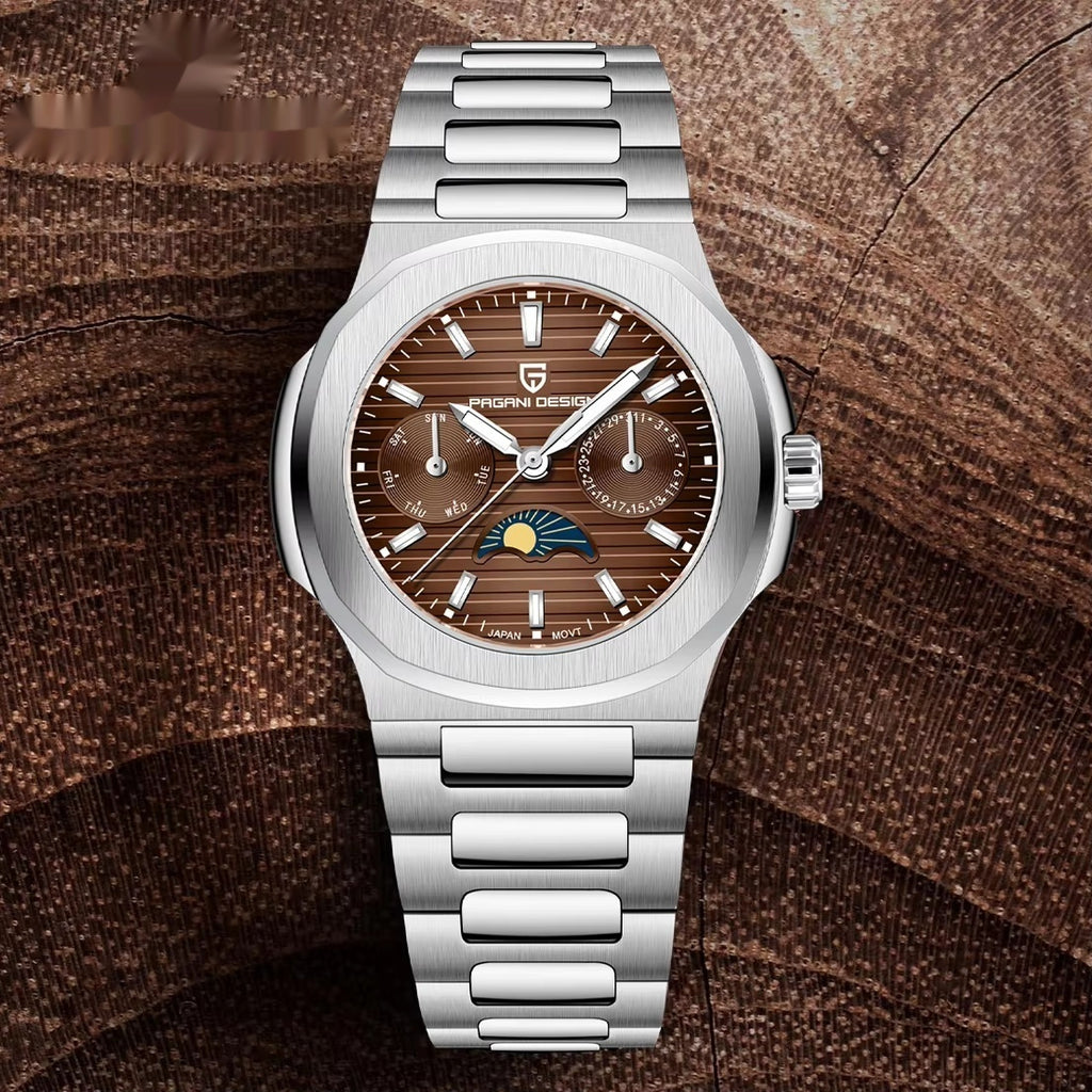 Multi-functional Water-resistant Luminous Moon Phase Watch With A Chronograph