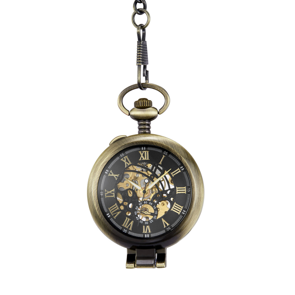 Hollowed-out Magnifying-glass Flip Mechanical Pocket Watch Qinggu