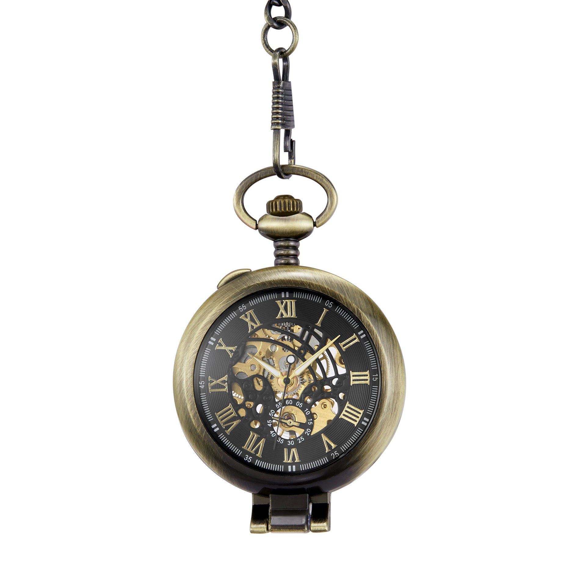 Hollowed-out Magnifying-glass Flip Mechanical Pocket Watch Qinggu