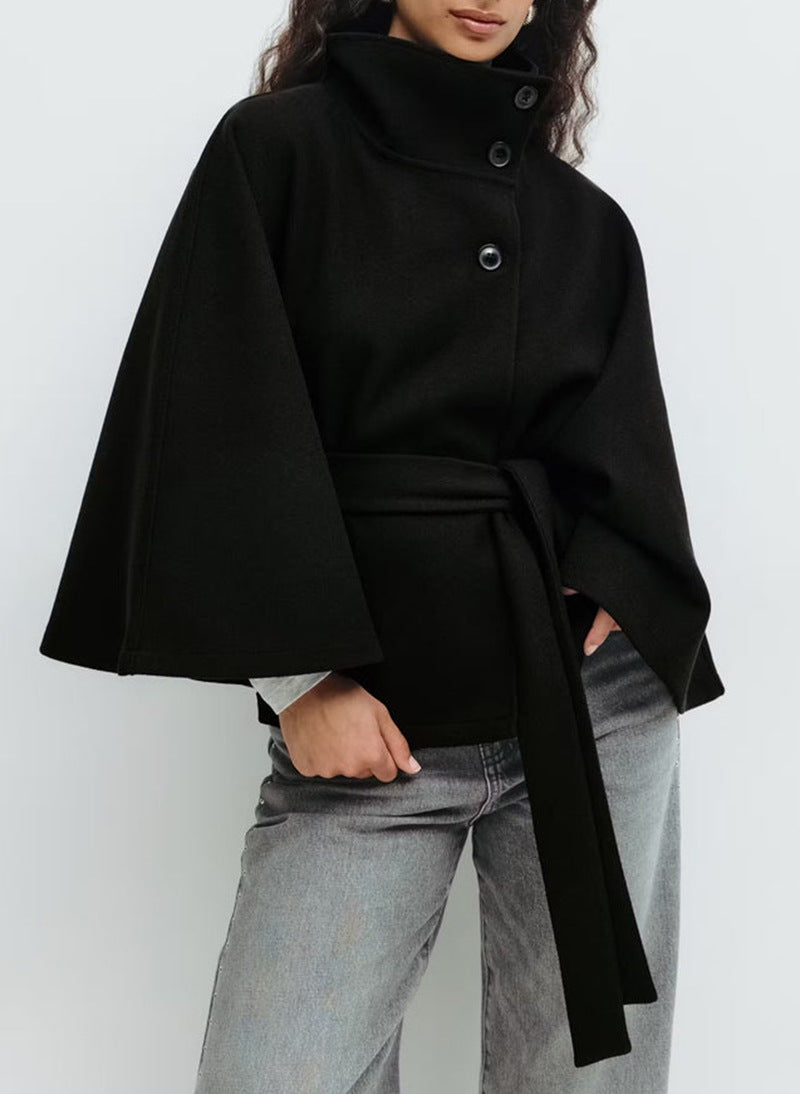 Elegant Button Top Trench Coat Black