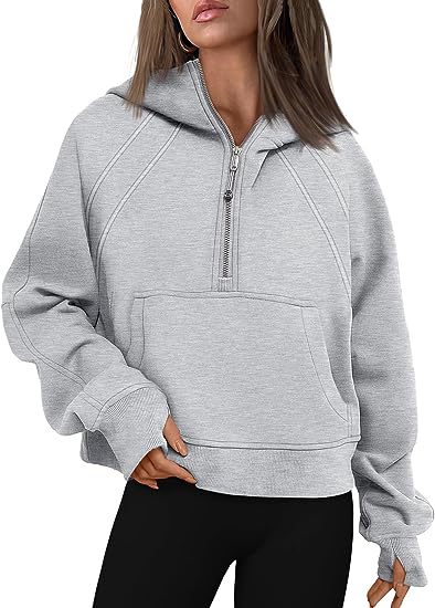Zipper Hoodie Sweatshirt With Pocket Light Grey