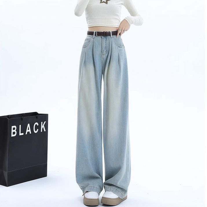 Figure-flattering Drapey Casual Pants Light Blue