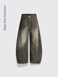 Retro Washed-Effect Cropped Wide-Leg Casual Pants For Men Brown 2XL