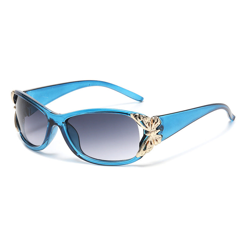 Wraparound Driving Sunglasses In European And American Style Blue Frame Double Gray