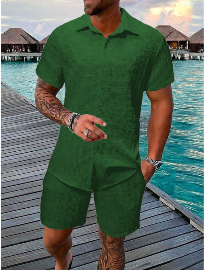 Jacquard Black And White Solid Color Suit Dark Green