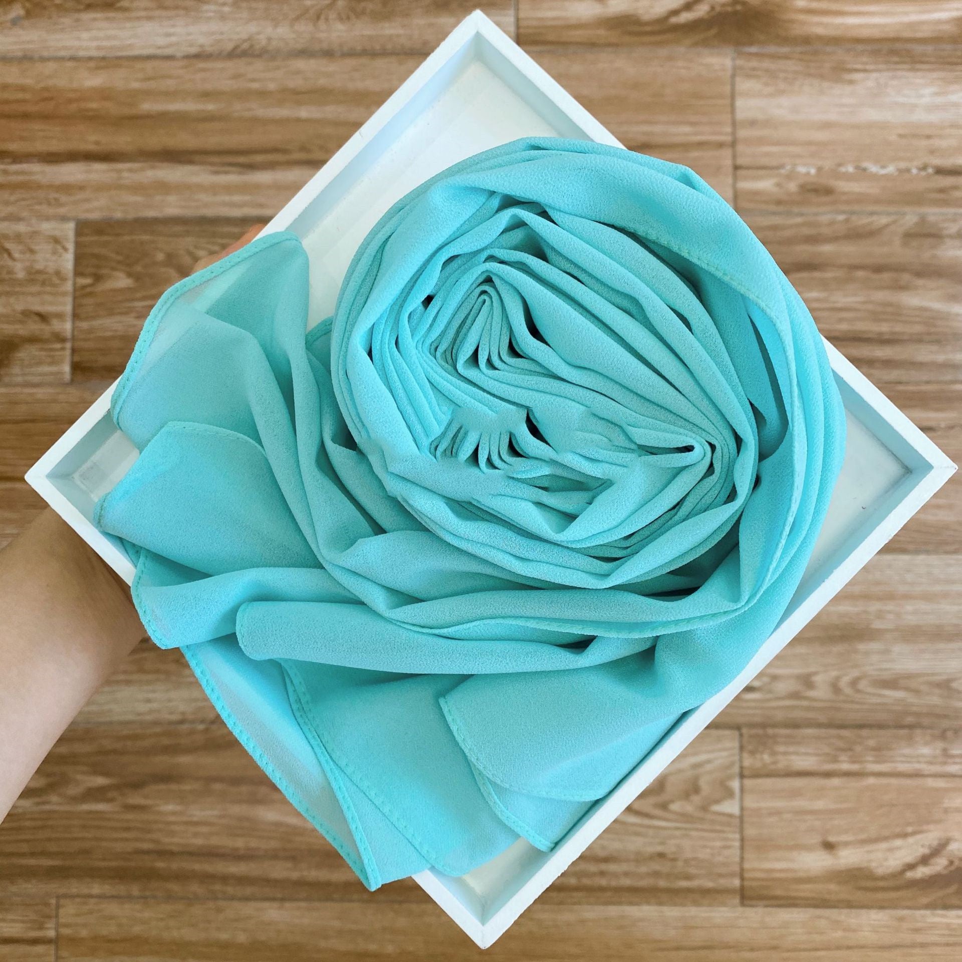 Women's Hijab Solid Pearl Chiffon Scarf Aqua blue