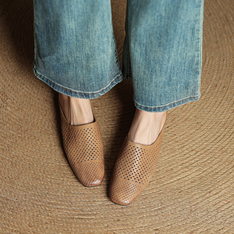 Full-Grain Leather Closed-Toe Half Slippers