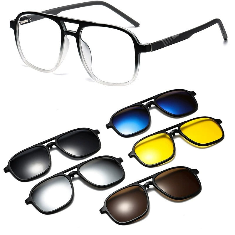Magnetic Glasses For Men And Women Myopia Frame With 5-in-1 Polarized Lenses 3307 Gradually Black