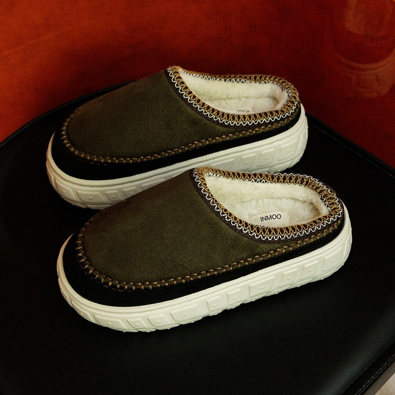 New Non-slip Plus Velvet Slippers Olive Green