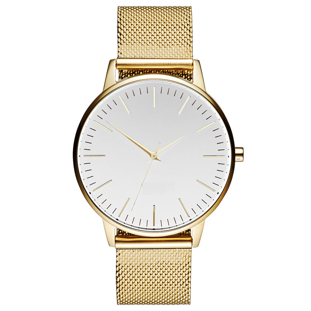 Casual Ultra-thin Fashion Quartz Watch With A Metal Mesh Band Light Golden White Face