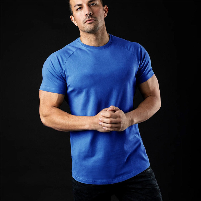 Crew-neck Short-sleeve Shirt Blue Without arm pocket