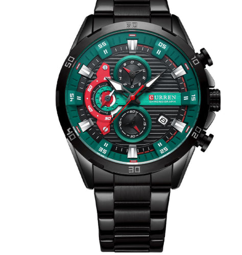 Round Quartz Watch A Stylish Timepiece Black Shell Green
