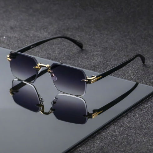 Men's Frameless Fashion Sunglasses Free Size Black And Double Gray