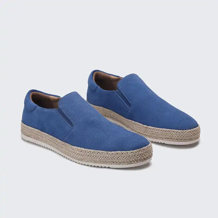 Round Toe Pumps Straw Shoes Sapphire Blue