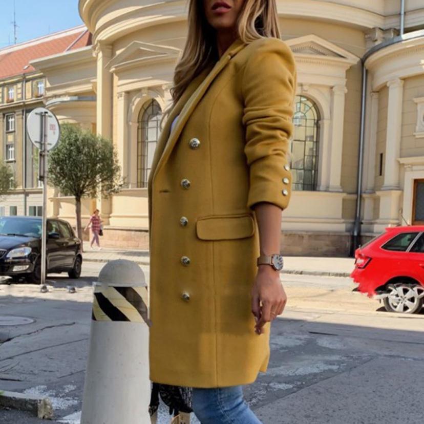 Woolen Lapel Jacket With Double-breasted