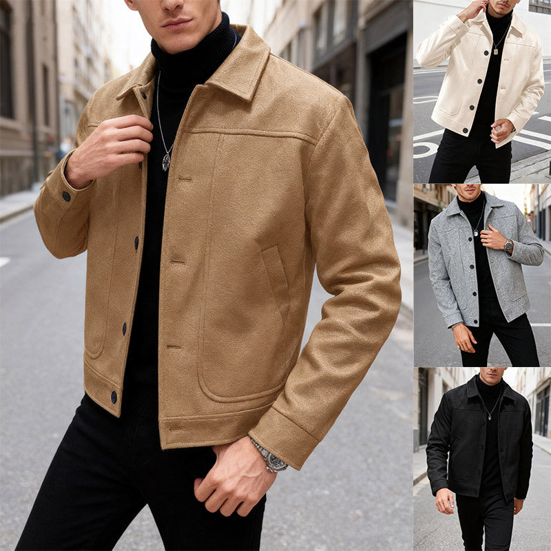 Solid-color Single-breasted Lapel Wool Casual Jacket