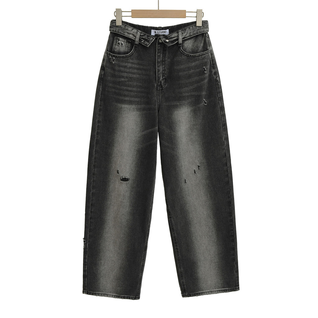Wide-leg Pants With A Curled Hem Black