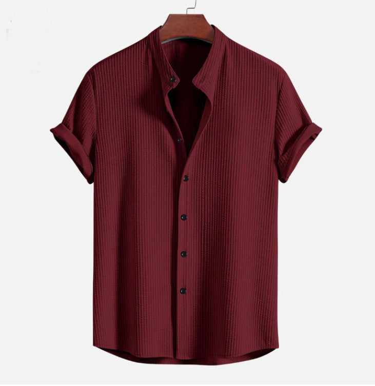 Short Sleeve Loose Shirt Wine Red