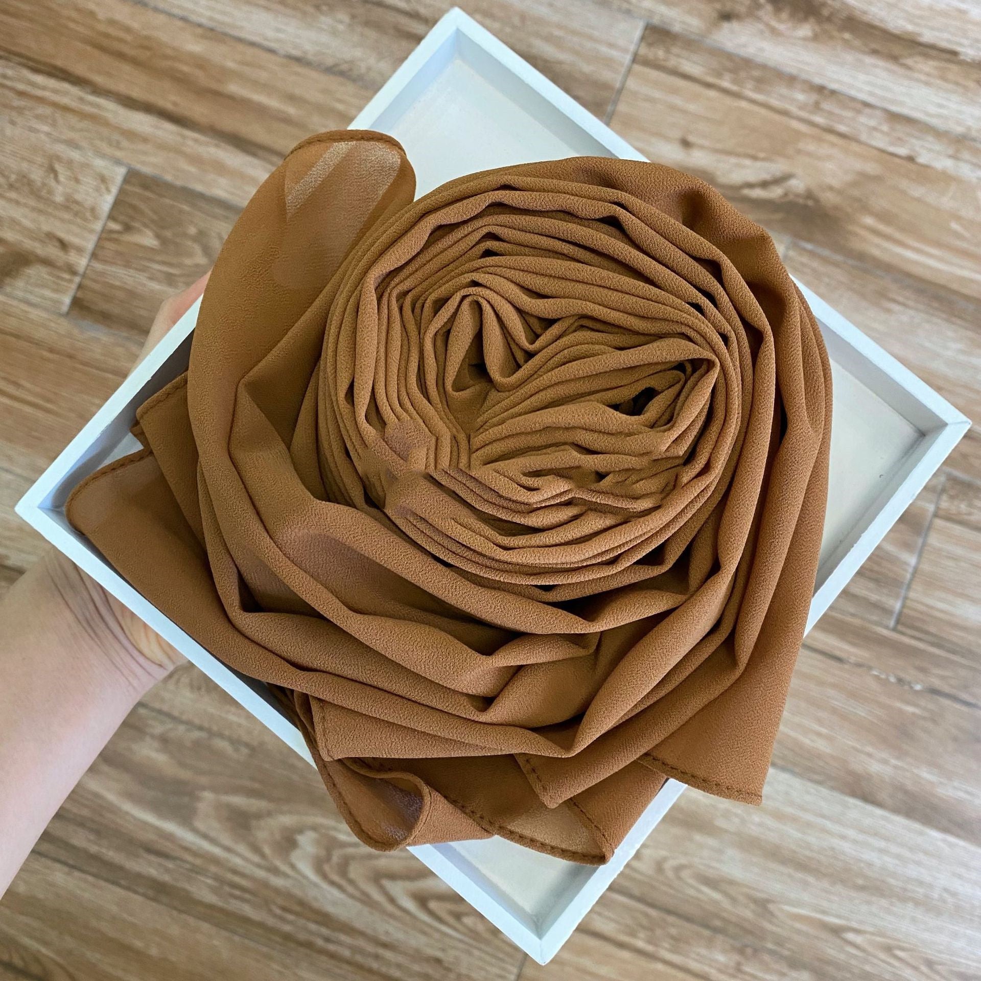 Women's Hijab Solid Pearl Chiffon Scarf Amber brown