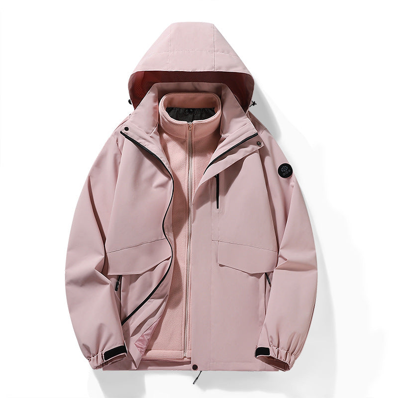 Womens Detachable 3-in-1 Hardshell Jacket Coats Pink