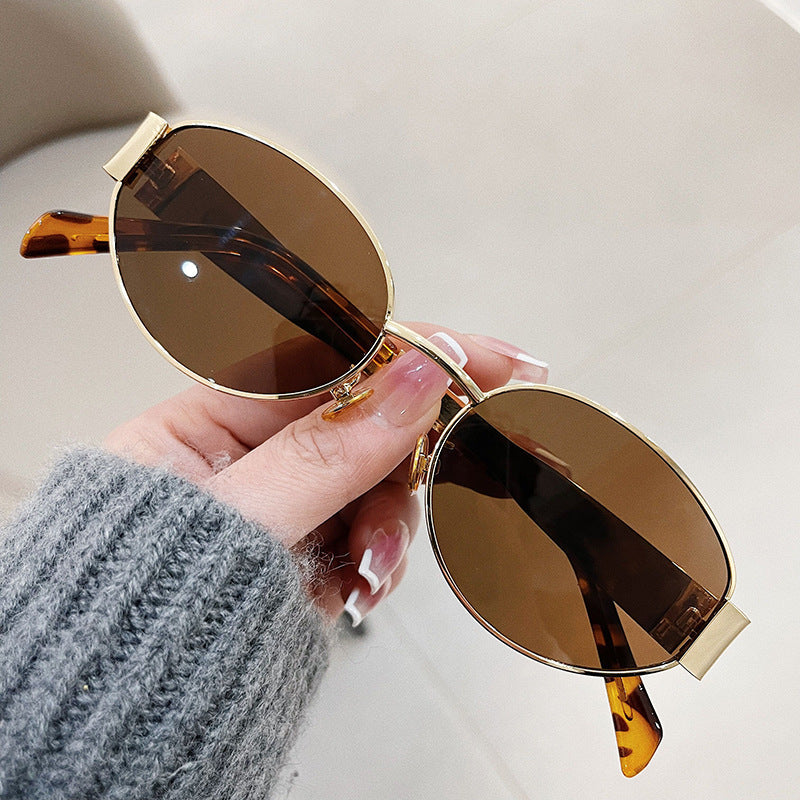 New Retro Oval Frame Glasses Gold Dried