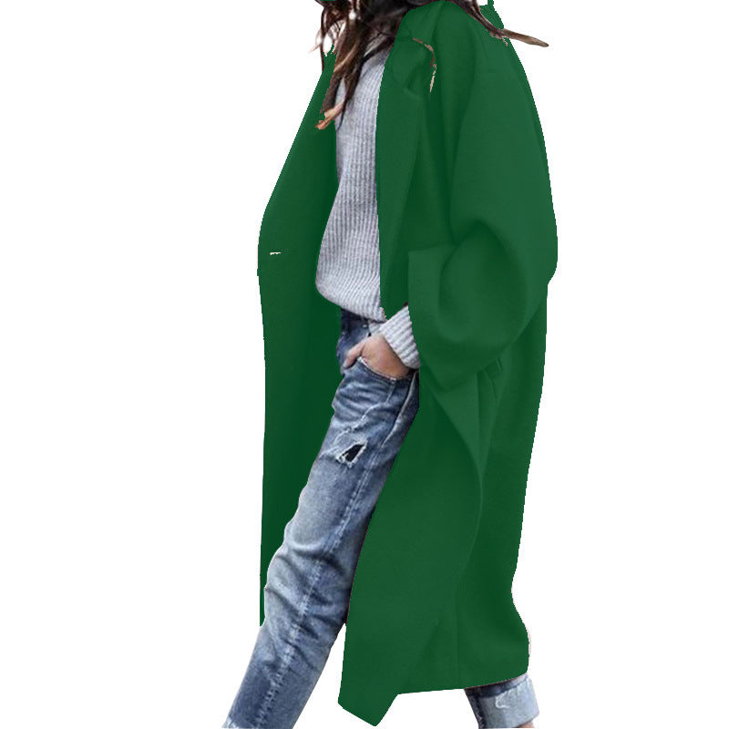 Casual Long Jacket With Pockets Green