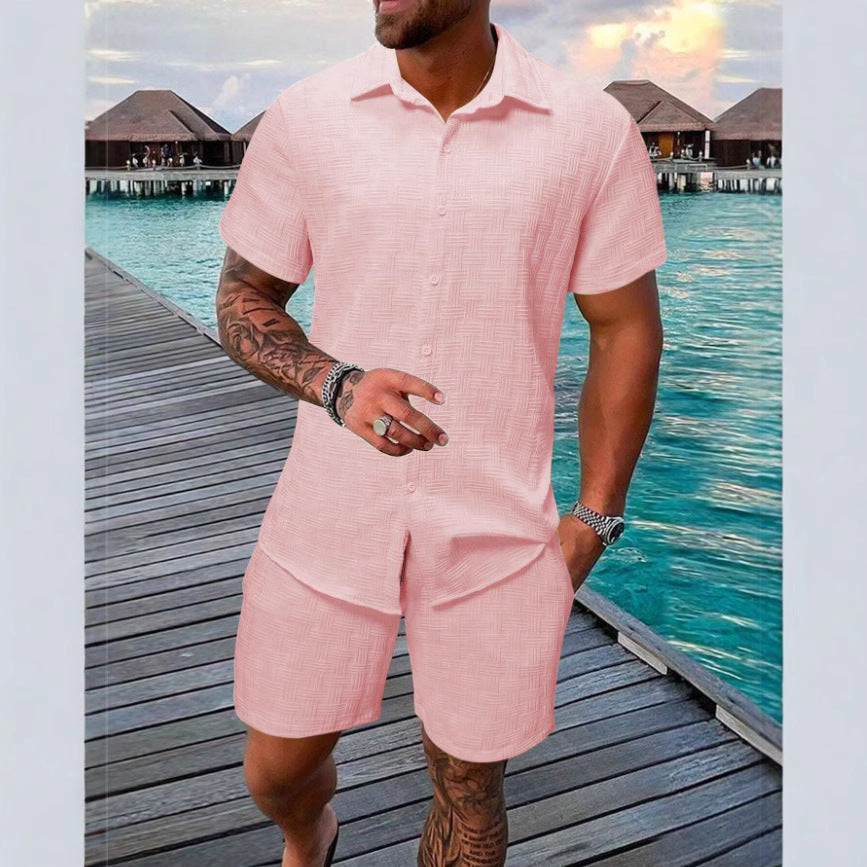 Jacquard Black And White Solid Color Suit Pink