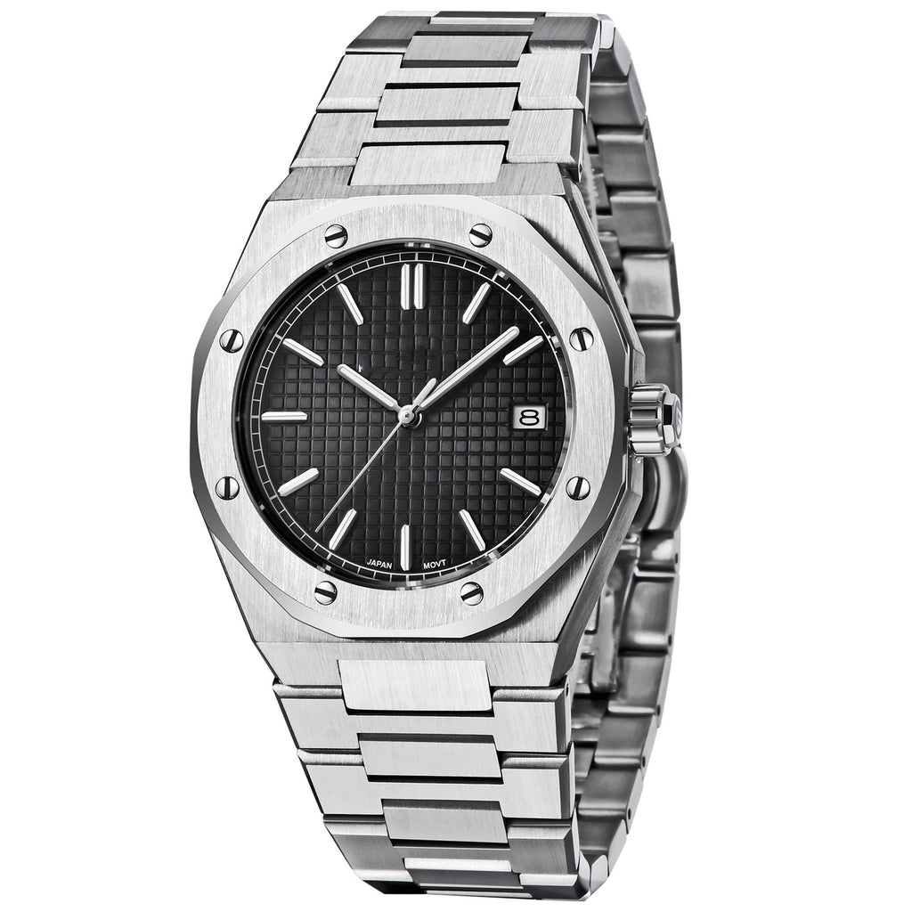 Mens Fashion Business Casual Steel Mechanical Watch Black NH35 Movement